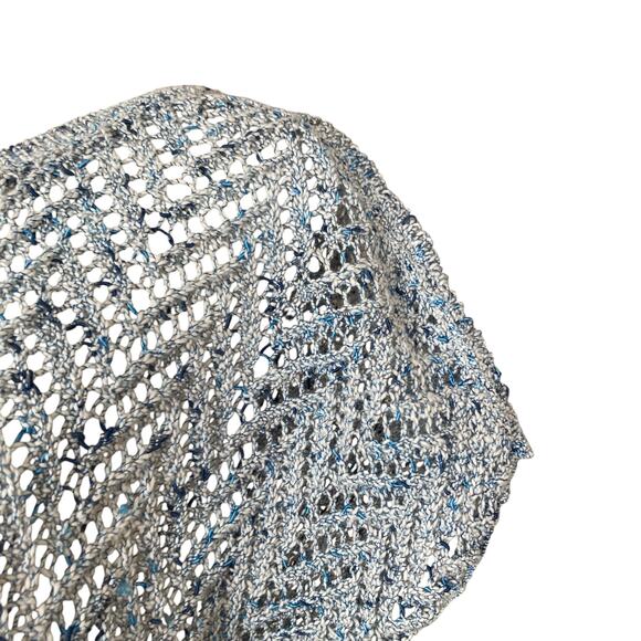 Lucky Brand Blue White Open Knit Scoop Neck Boho Knit Sweater Shirt Size Medium - Picture 14 of 16